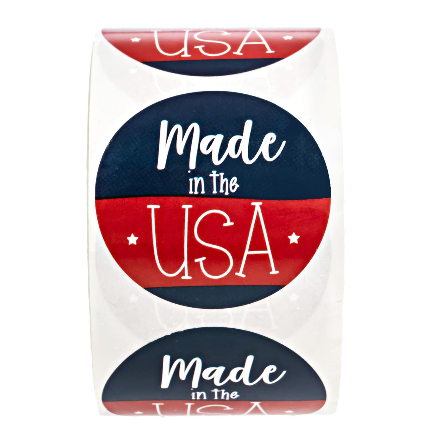 Cute Made in The USA Stickers/Red White and Blue Design/Roll of 500 American Circle Labels/Patriotic 1.5" Small Business Stickers