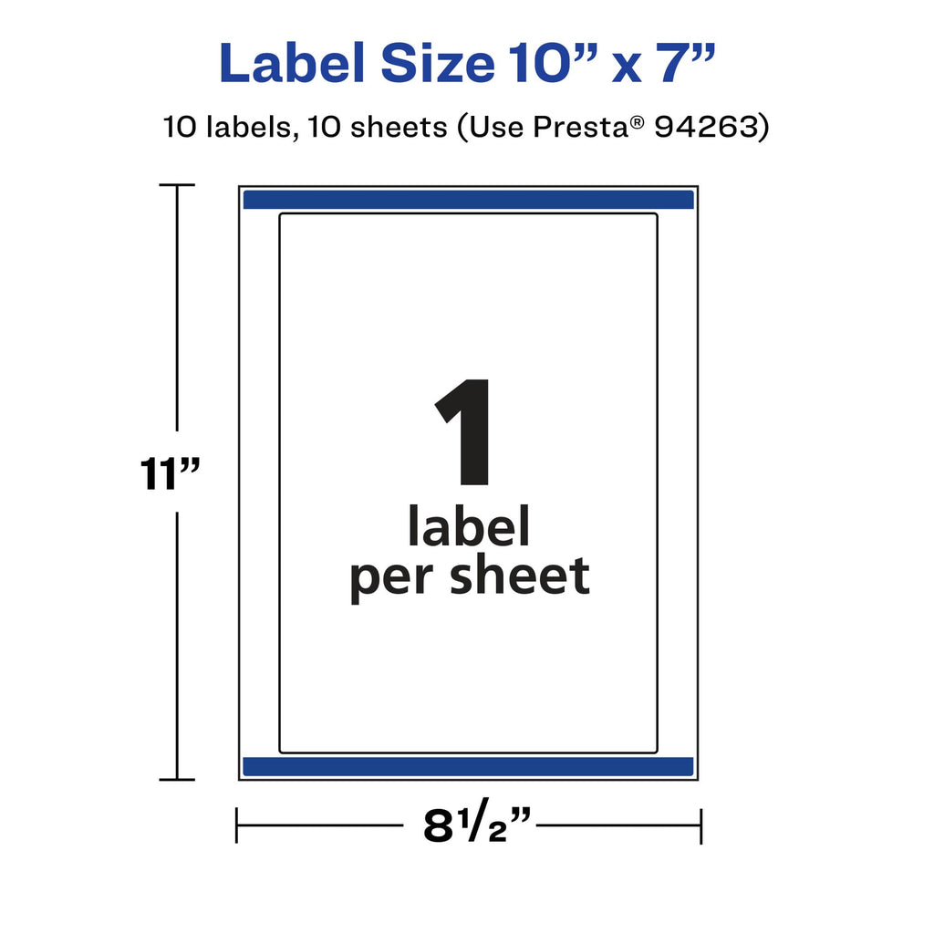 Avery® Glossy Clear Rectangle Labels, Sure Feed® Technology, 10" x 7", 10 Glossy Clear Labels, Laser/Inkjet Printable 10 labels