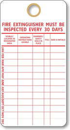 SmartSign “Fire Extinguisher Must Be Inspected Every 30 Days” Monthly Inspection Tags, 5.75 x 3 inch 13 Point Cardstock, Red and White (Pack of 100)