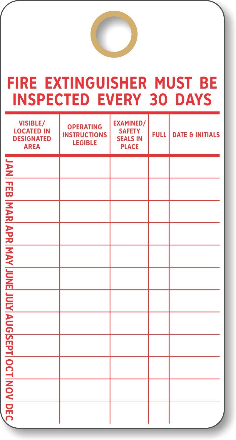 SmartSign “Fire Extinguisher Must Be Inspected Every 30 Days” Monthly Inspection Tags, 5.75 x 3 inch 13 Point Cardstock, Red and White (Pack of 100)