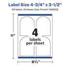 Avery Matte Clear Arched Labels, Sure Feed Technology, 4.75" x 3.5", 40 Matte Clear Labels, Print-to-The-Edge, Laser/Inkjet Printable 40 labels
