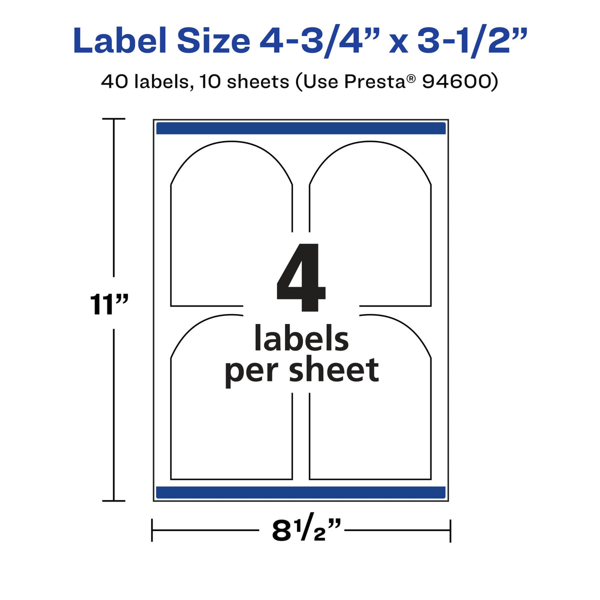 Avery Matte Clear Arched Labels, Sure Feed Technology, 4.75" x 3.5", 40 Matte Clear Labels, Print-to-The-Edge, Laser/Inkjet Printable 40 labels