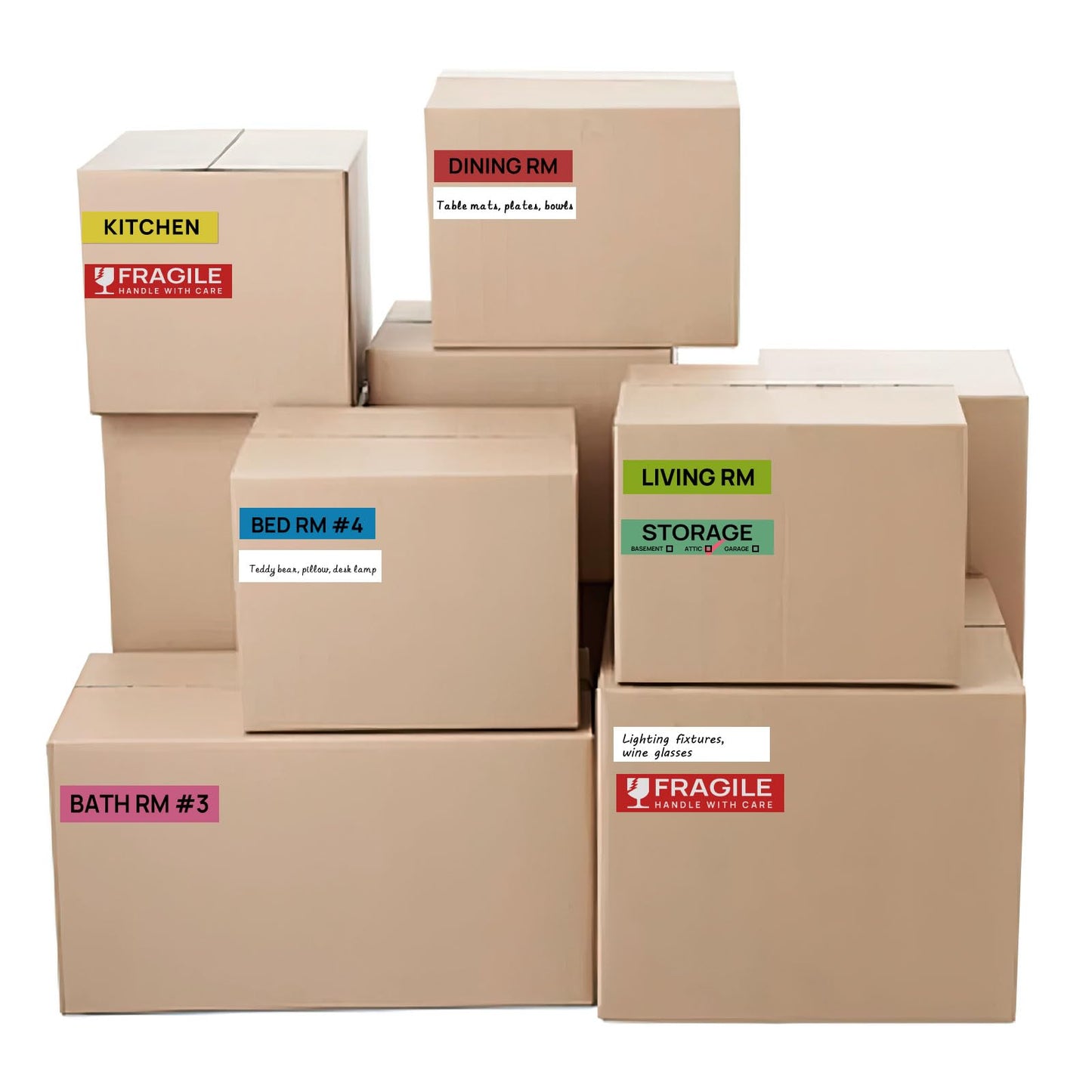 160PCS Color Coded Moving Labels, Packing Stickers for Boxes, Home Moving Helper (1" x 4.5")