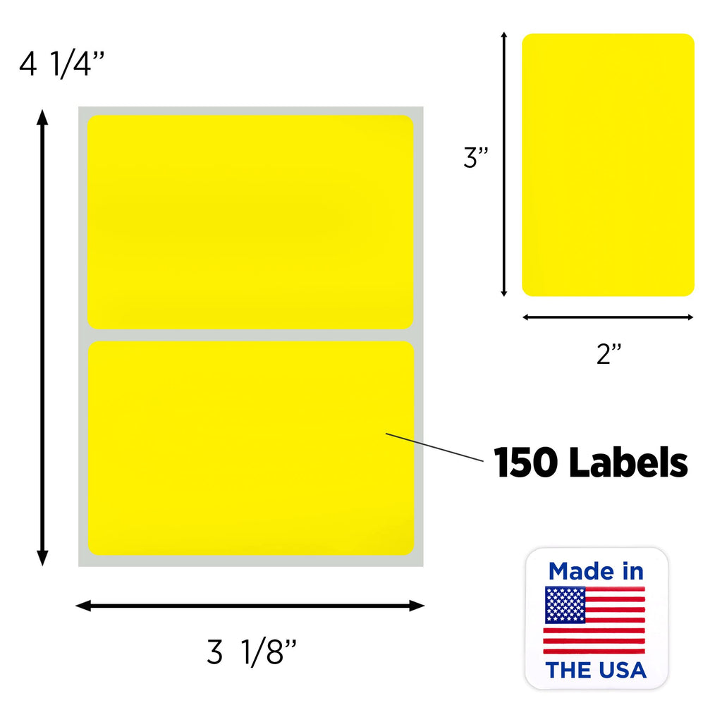 Yellow ChromaLabel 2x3 inch color-coding name tag stickers, pack of 150 labels for organization and identification.