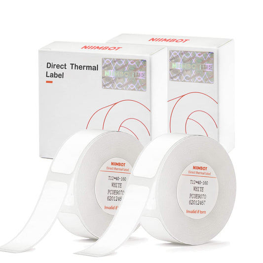 Label Tape of Model D11/D110/D101 Printer, (2 Rolls, 0.47"×1.57"/12×40mm) Waterproof and Self-Adhesive Labels, Office & Home Labeling Tape Replacement (White) 0.47" × 1.57" × 2 White