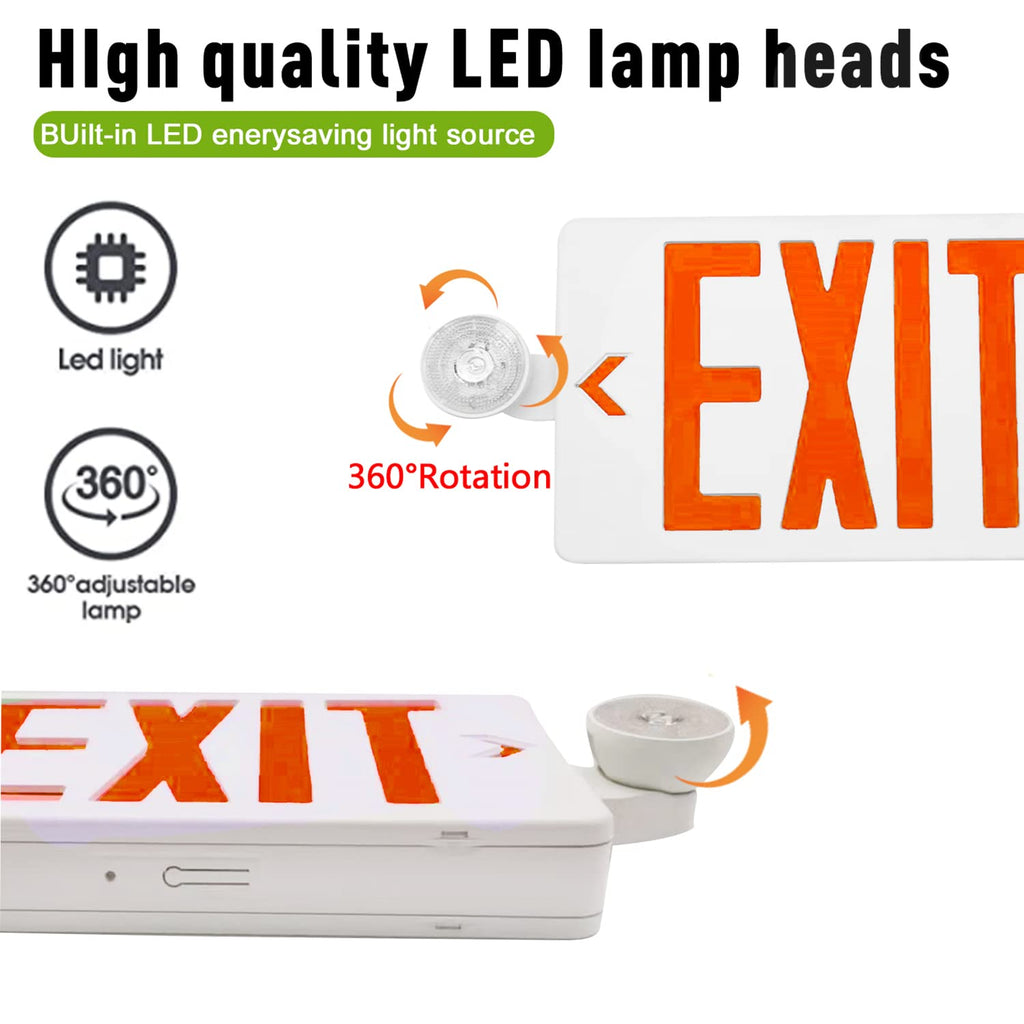 LED Exit Sign with Emergency Lights Dual Exit Lamp, 90 Min Battery Backup White Housing & Red Letter 1 PACK