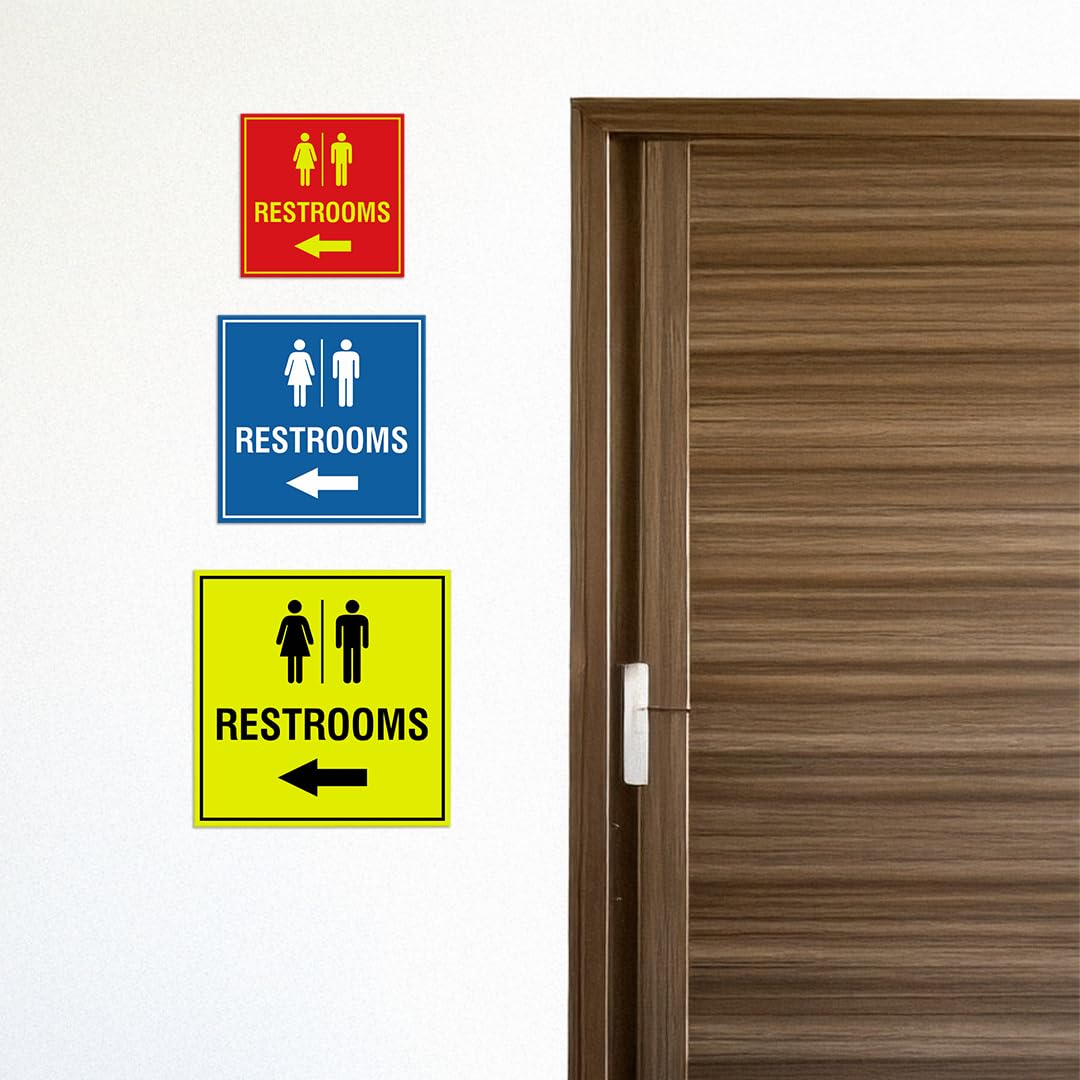 Signs ByLITA Square Restrooms left arrow Sign with Adhesive Tape (Black) - Large (2 Pack) 8 x 8" Large (2 Pack) Black