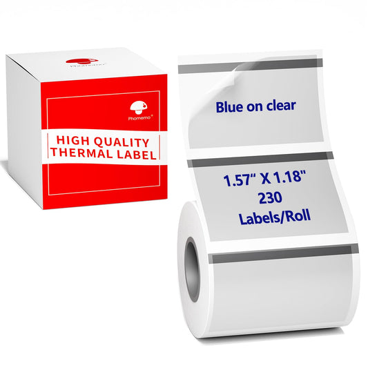 Phomemo Thermal Labels-Transparent Labels M110 Labels for M110/M220/M221/M120/M200,1.57"x1.18"(40x30mm) Blue on Clear