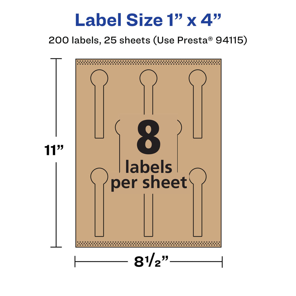 Avery® Kraft Brown Lollipop Labels, Sure Feed® Technology, 1" x 4", 200 Kraft Brown Labels, Print-to-The-Edge, Laser/Inkjet Printable 200 labels