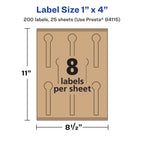 Avery® Kraft Brown Lollipop Labels, Sure Feed® Technology, 1" x 4", 200 Kraft Brown Labels, Print-to-The-Edge, Laser/Inkjet Printable 200 labels