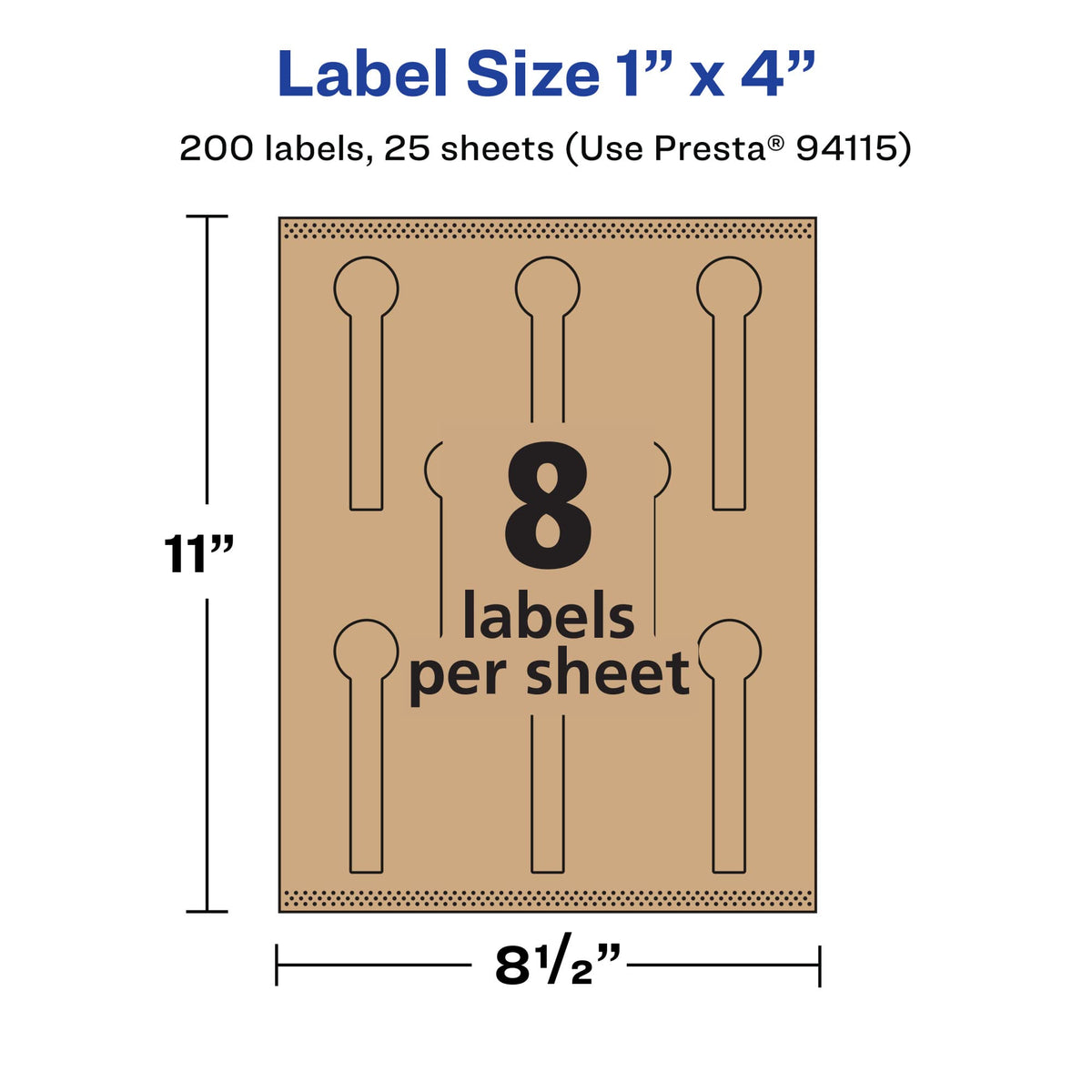 Avery® Kraft Brown Lollipop Labels, Sure Feed® Technology, 1" x 4", 200 Kraft Brown Labels, Print-to-The-Edge, Laser/Inkjet Printable 200 labels