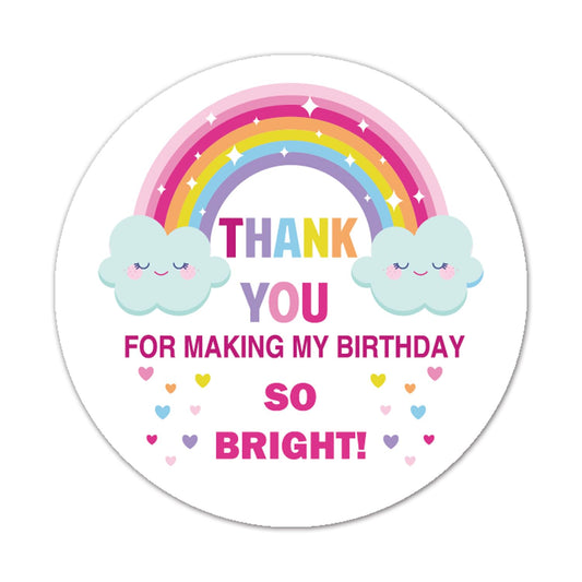 Birthday Party Thank You Sticker Labels, Rainbow Favor Stickers - 'Thank You for Making My Birthday So Bright', 2 Inch, 50 Pack