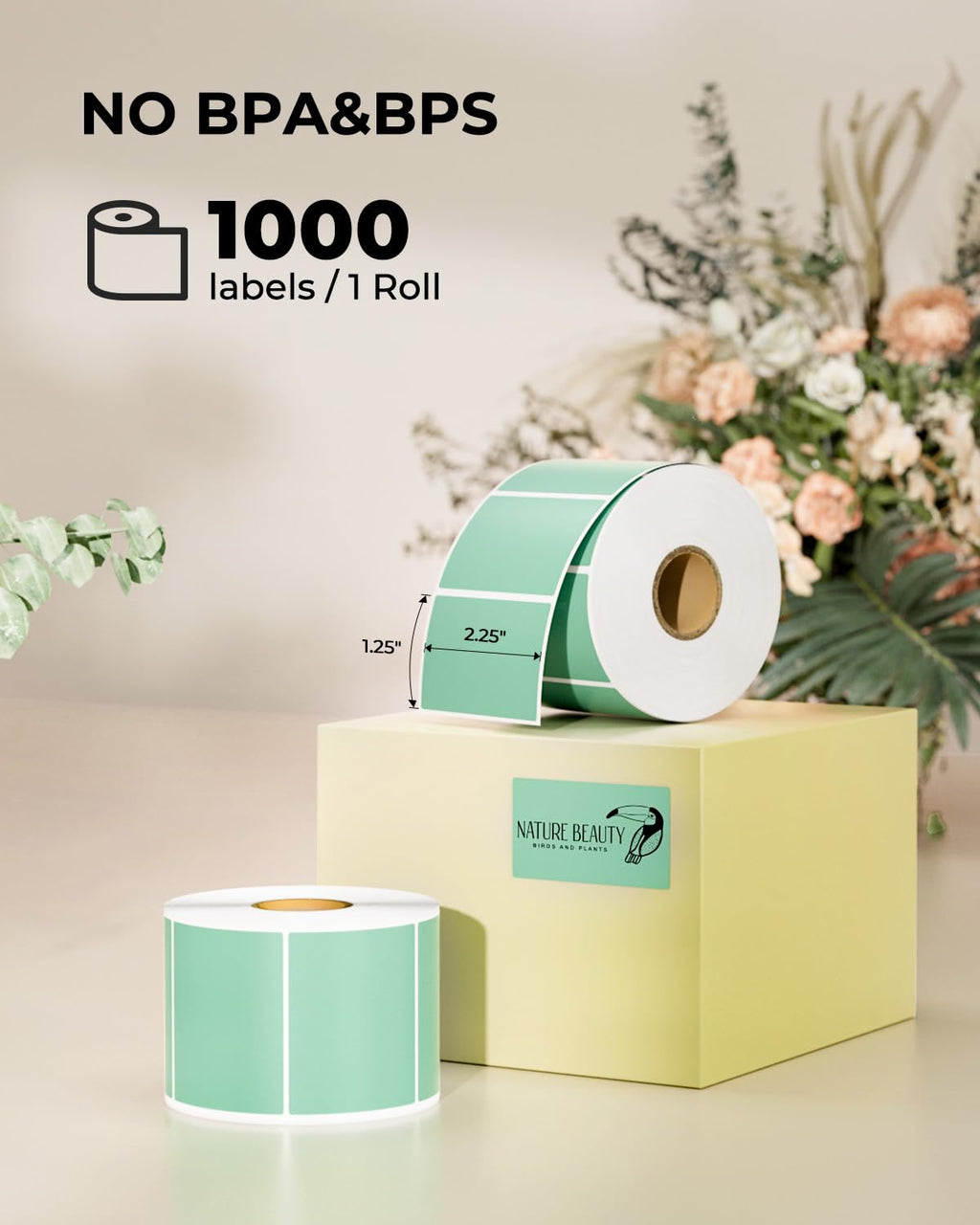 2.25"x1.25" Green Thermal Sticker Labels+Label Holder for Rolls and Fanfold Labels