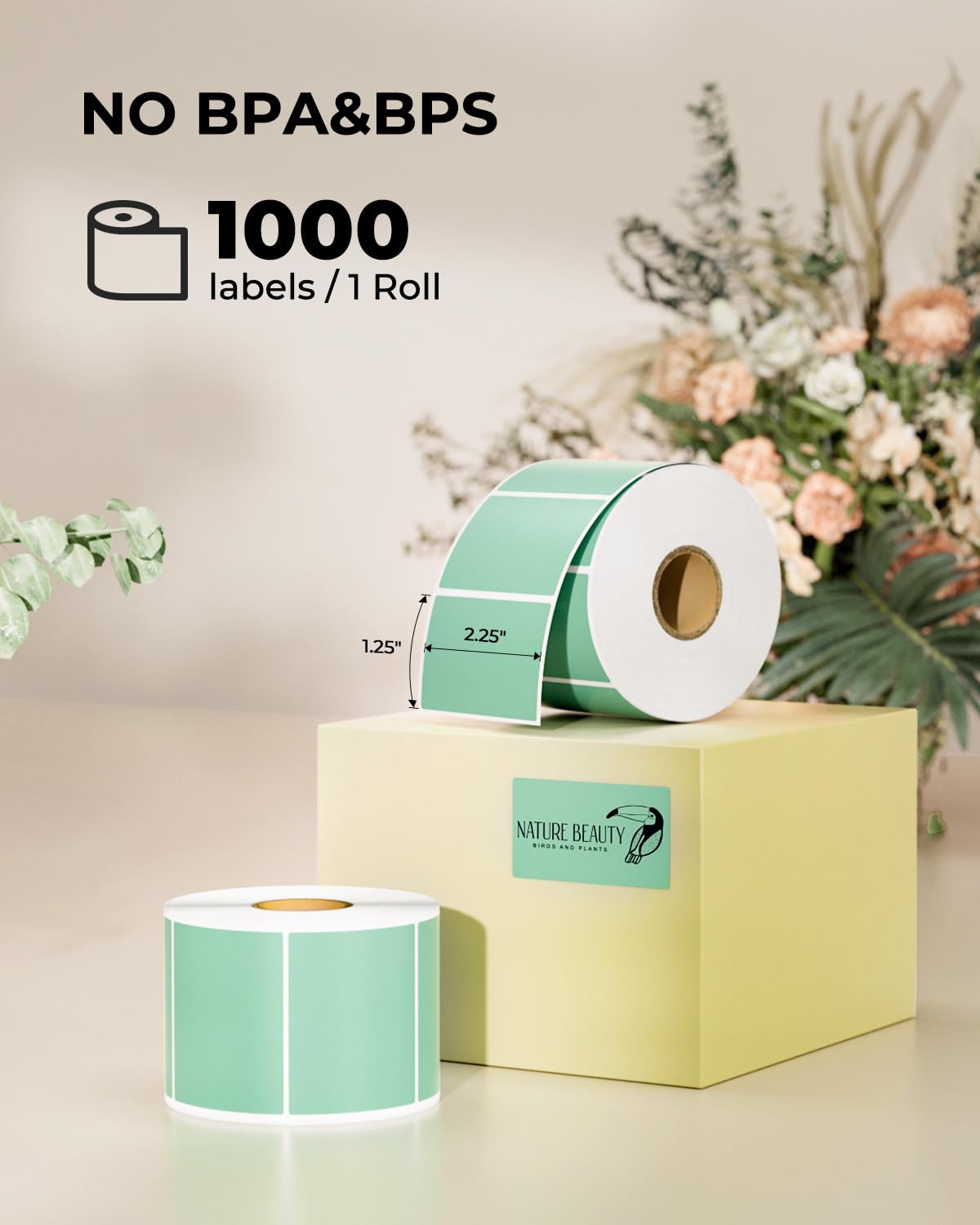 2.25"x1.25" Green Thermal Sticker Labels+Label Holder for Rolls and Fanfold Labels
