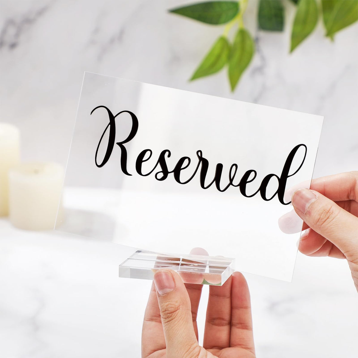 Roowest 10 Set Acrylic Reserved Table Signs for Wedding,Clear, Black Clear, Black