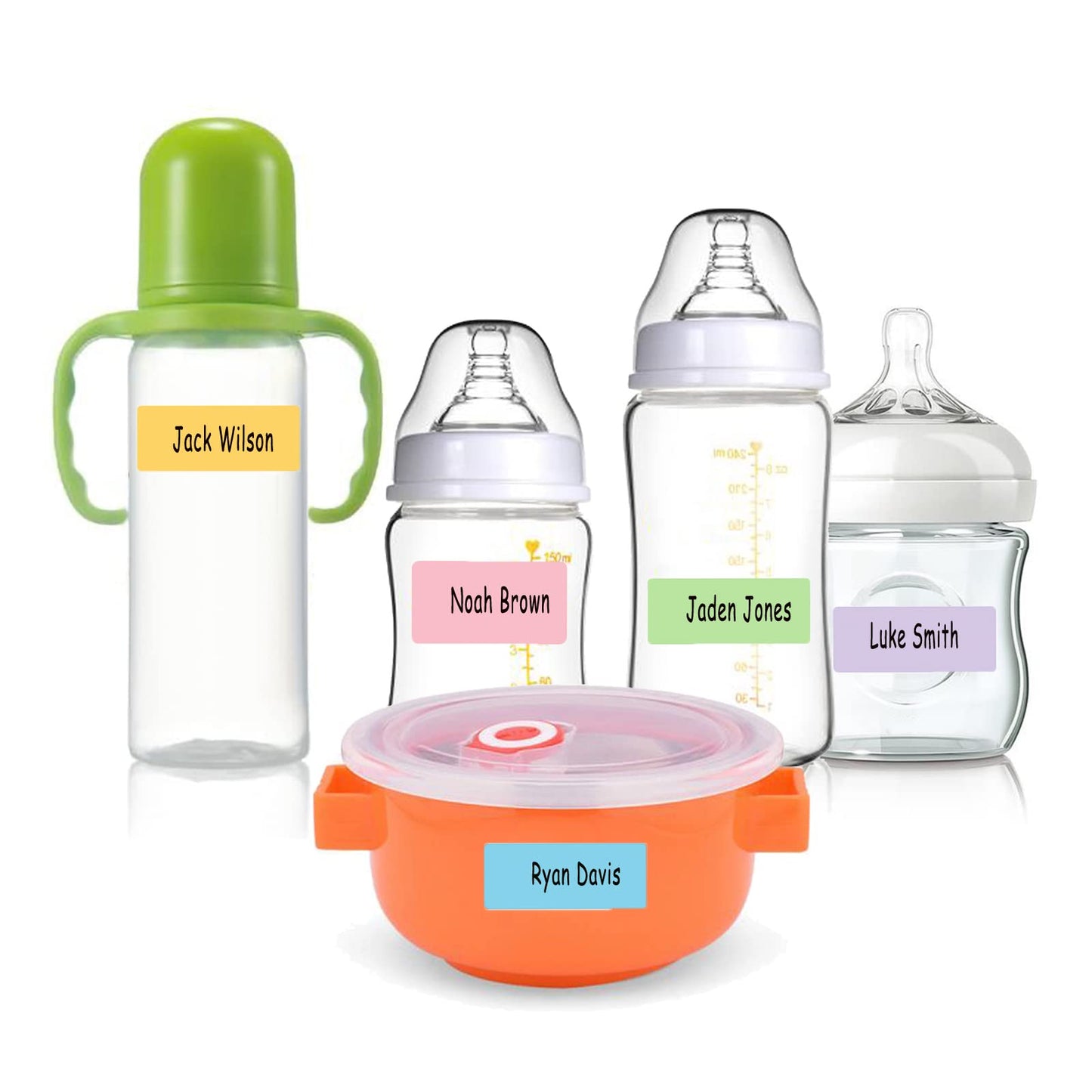 290 PCS Waterproof Baby Bottle Label for Daycare Supplies, Removable Freezer Labels for Food Containers, Blank Date Stickers to Write on, Sticky Name Labels for Kids School Supplies-Easy Peel Off