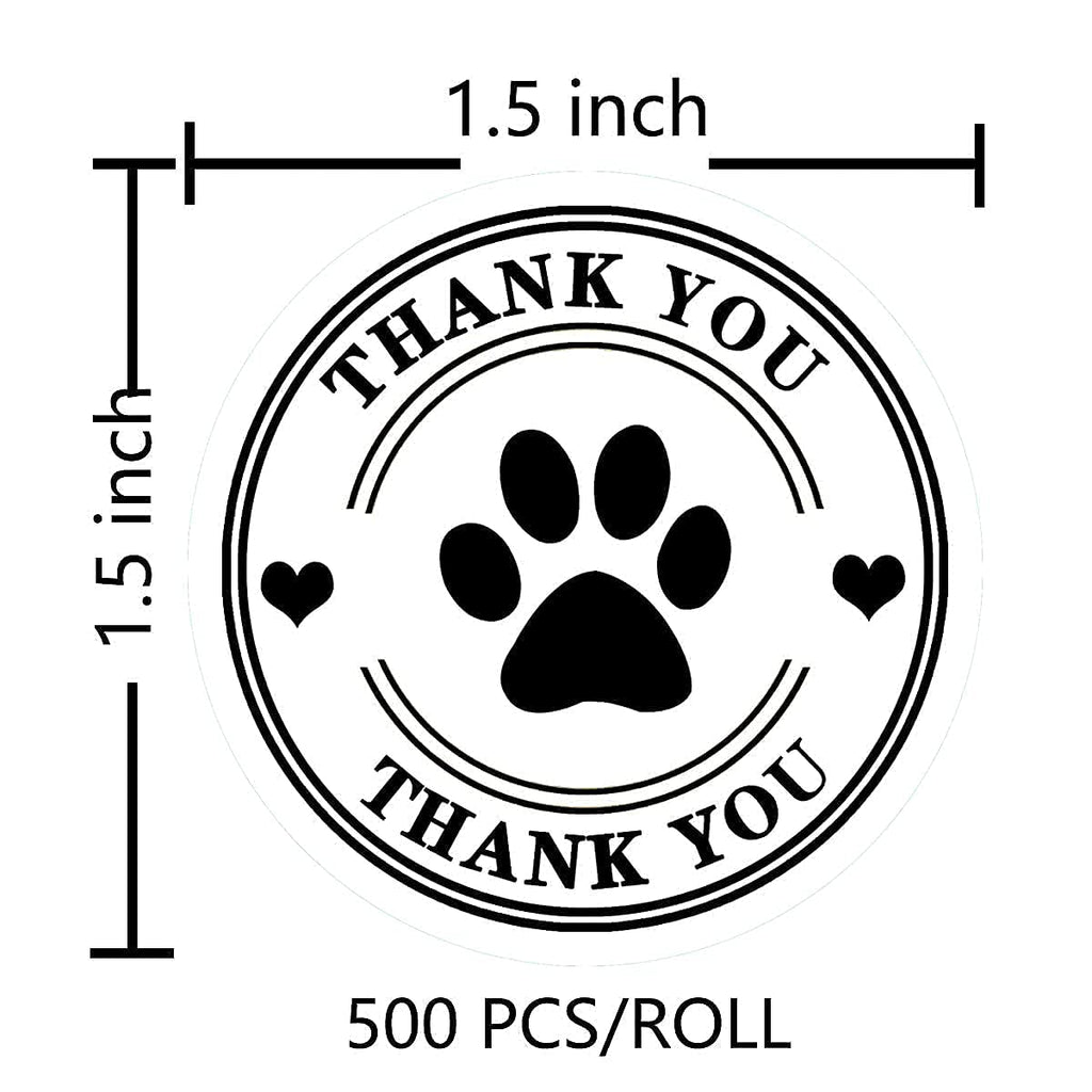 500 Pet Black Footprints Thank You Labels per Roll,Puppy Paw Stickers for Cookie Bag,Gift Box (Pack of 2) small (Pack of 2)