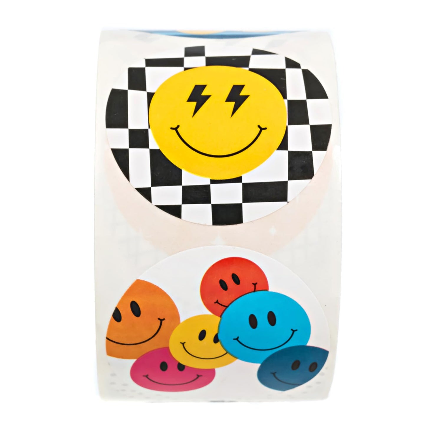 Retro Smiley Face Stickers / 500 Colorful Round Labels Roll / 1.5" Circle Happy Face Sticker / 8 Nostalgic Y2K Bright Designs/Made in The USA Retro Smiley Face