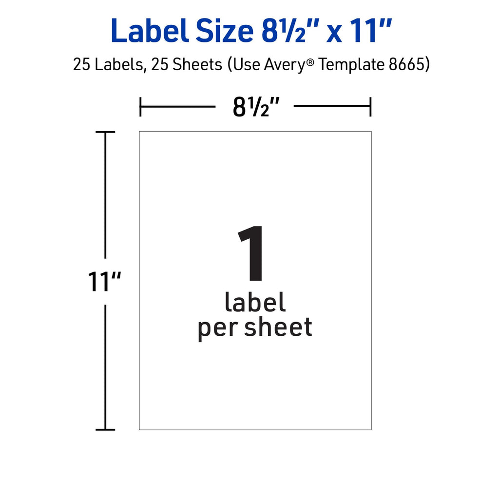 Avery Full Sheet Printable Shipping Labels, 8.5" x 11", Matte Clear, Inkjet, Create Custom Labels Using Scissors or Electronic Cutting Machines, 25 Total (8665) 25 labels