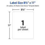 Avery Full Sheet Printable Shipping Labels, 8.5" x 11", Matte Clear, Inkjet, Create Custom Labels Using Scissors or Electronic Cutting Machines, 25 Total (8665) 25 labels
