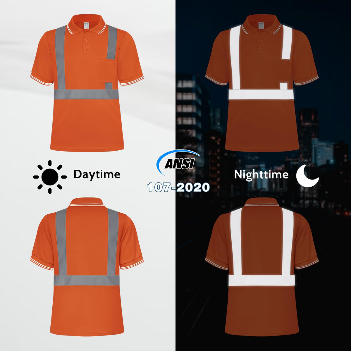 Hi Vis Polo Shirts for Men Construction Class 2 High Visibility Shirts, Reflective Safety T-Shirts for Men Women, Short Sleeve Work Shirts, Breathable, UPL-Orange XL 1pc Orange X-Large