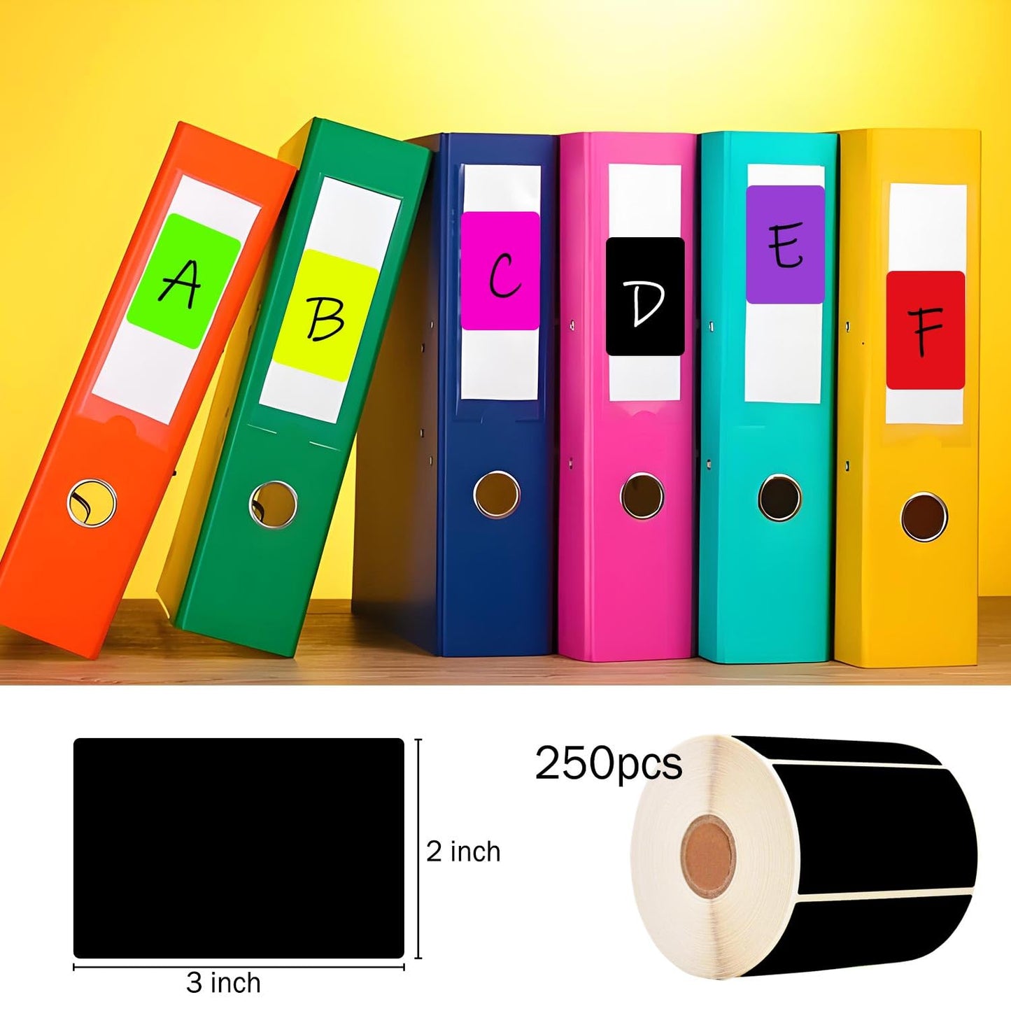 Well Tile 2" x 3" Black Rectangle Color Coding Labels - Square Color-Code Stickers Permanent Adhesive, Write-On Surface - 250 Labels/per Roll