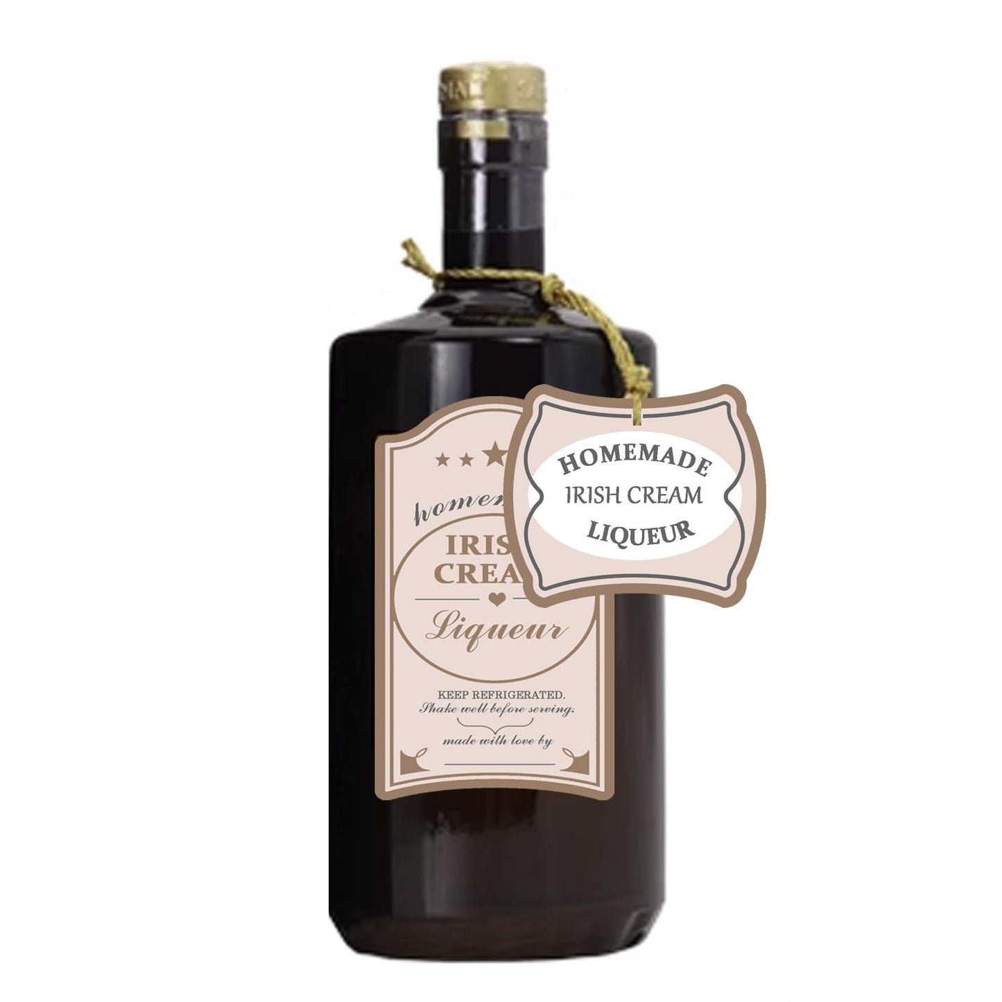 Homemade Irish Cream Liqueur Label 2.8x2 Inch Instruction Gift Stickers for Small Business Supplies, 25 Stickers
