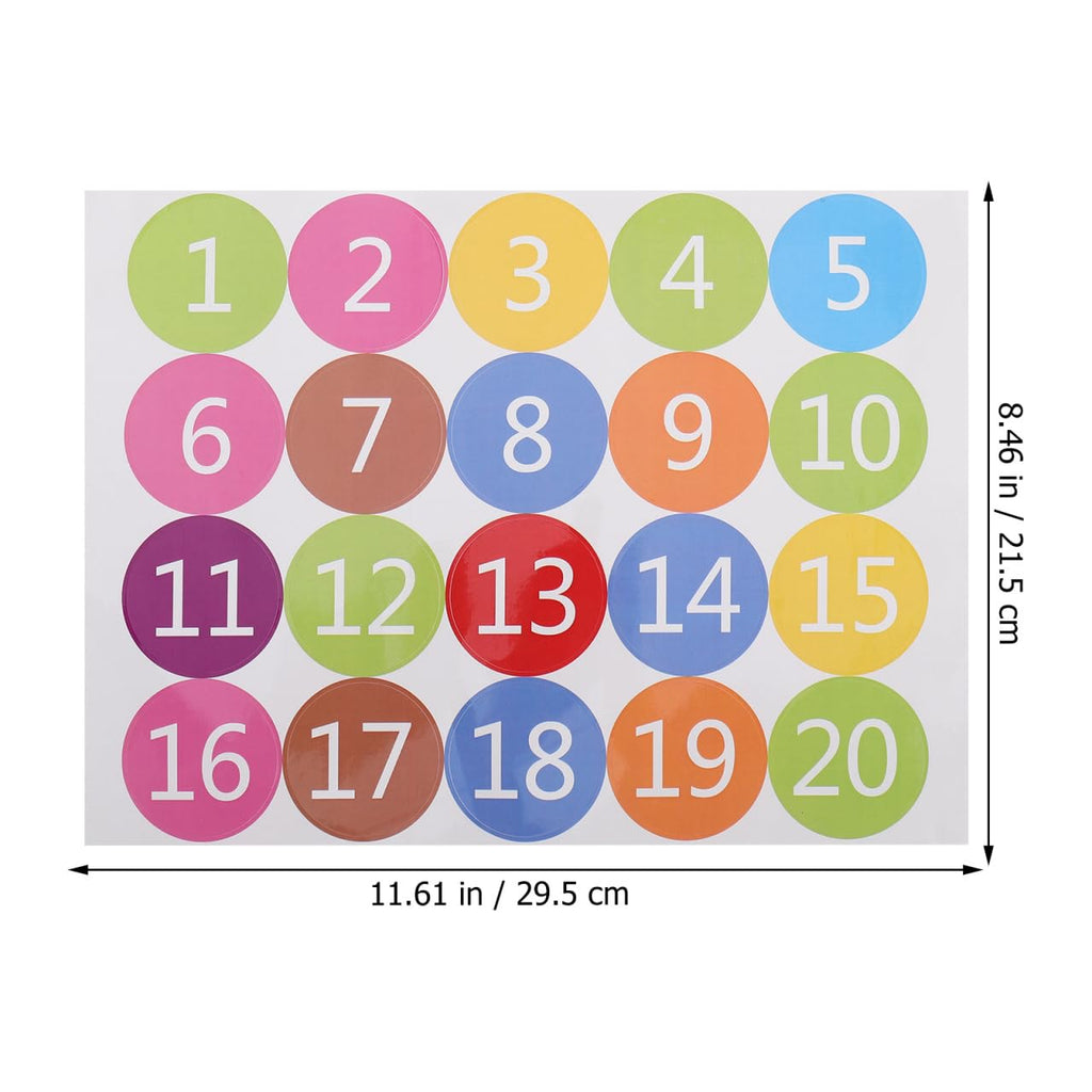 Baluue 5 Sheet Number Stickers, 1-20 Dot Consecutive Number Labels Self-Adhesive Stickers Vinyl Decals for Office, Classroom, Indoor, Boxes, Storage (Pack of 2) 29.5X21.5CM (Pack of 2)