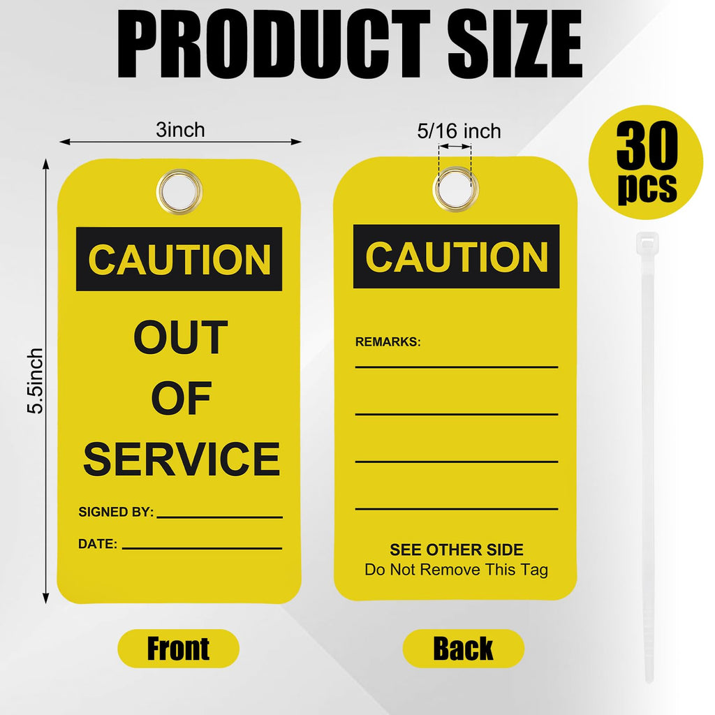 30 Pcs Caution Out of Service Tags with Cable Ties 30