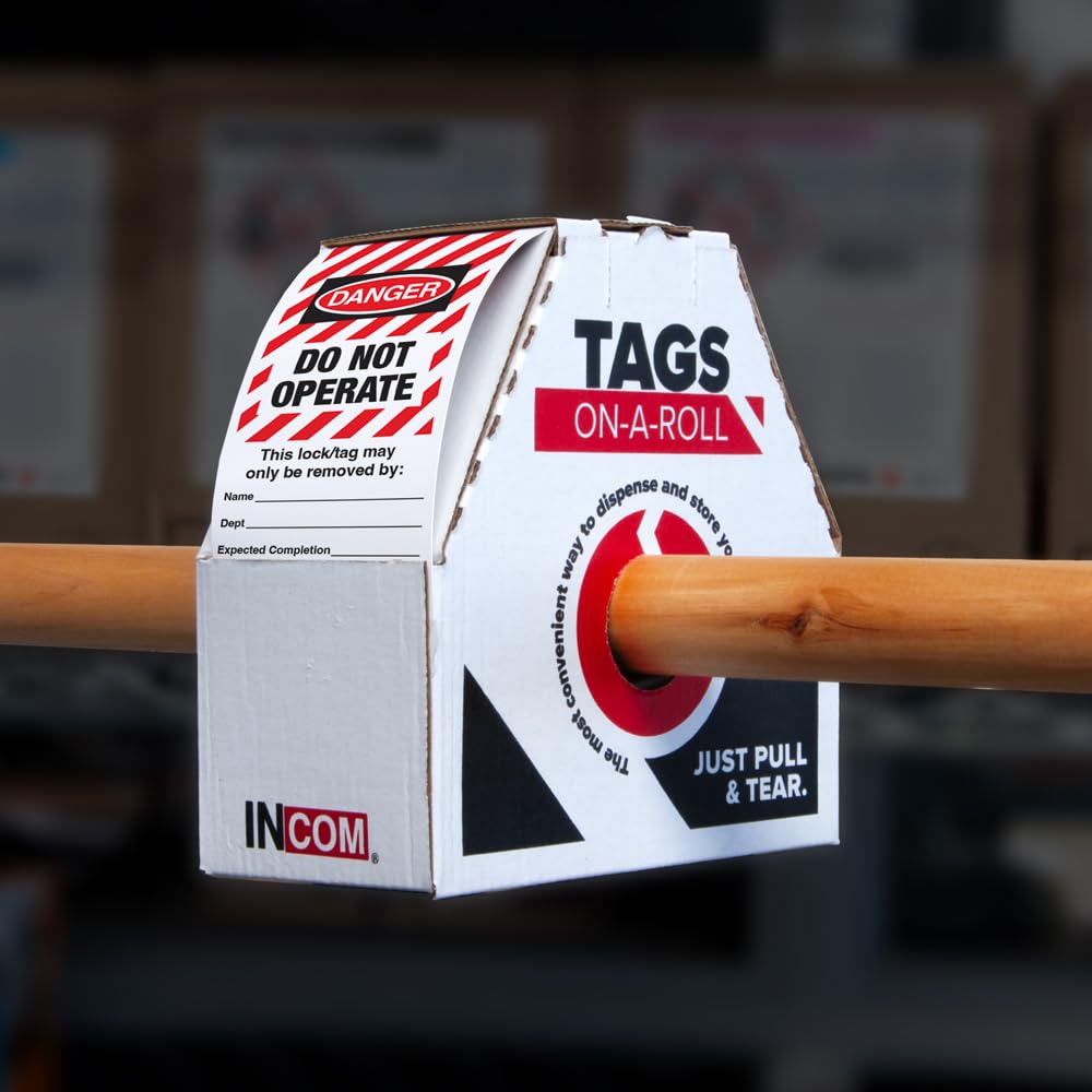 INCOM Manufacturing Lockout Tags-on-a-Roll, 6.25 Inch X 3 Inch X 10 Mil, Danger Do Not Operate, All-Weather DuraPly™ Stock, Waterproof and Tear-Resistant, Red/Black on White, 100 Pack, RT6025C