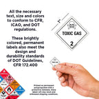 ChromaLabel 1-inch square D.O.T. hazard labels for toxic gas, durable and permanent, 250 per roll for industrial safety.