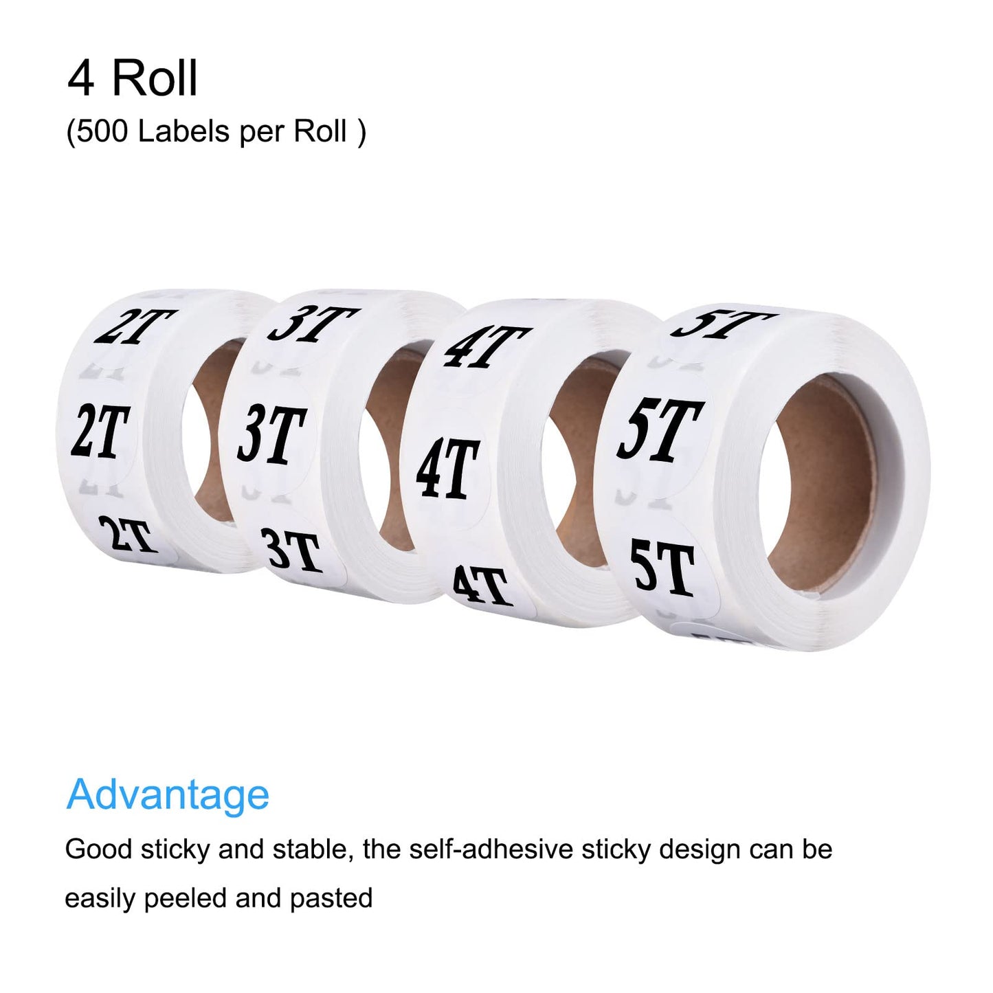 MECCANIXITY Clothing 2T/3T/4T/5T Size Sticker Label Coding Label 25mm/1inch Dia 4 Roll 2000 Round Labels for Retail Clothes Apparel