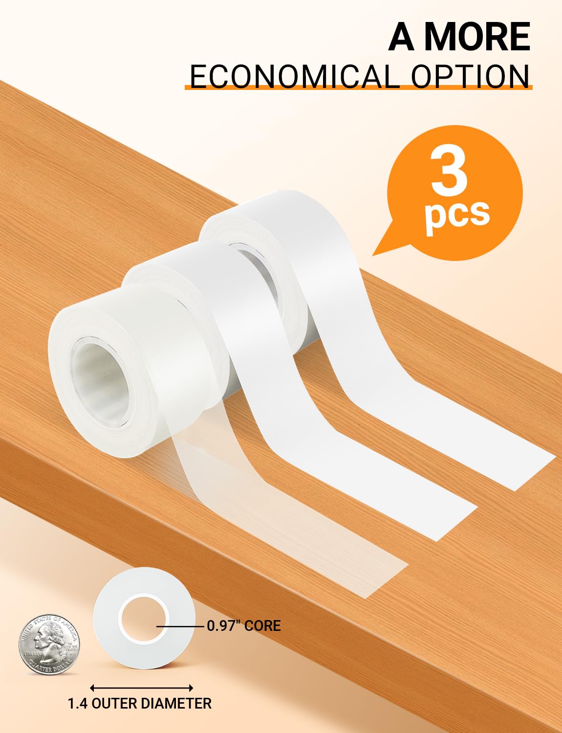 MakeID L1 E1 Q1 Label Maker Tape Refills, 3-Roll 16mm x 4m (0.63" x 13') Continuous Consumables Thermal Laminated Office Labeling Tape Replacement 3 White