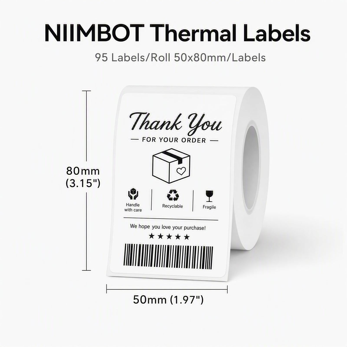 NIIMBOT White Thermal Label,2"x3.15"(50×80mm), 3‑Roll Multipurpose Business