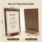 1 Pack Classy Sign Holder 8.5 x 11 with Slanted Wooden Base, Vertical Countertop Menu Display Stand for Coffee Shop, Bakery, Retail, Wedding 8.5x11, 1 Pack