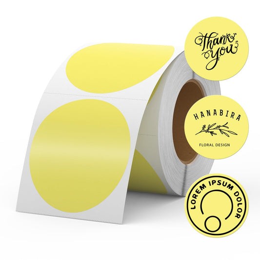 Round Thermal Labels 2 Inch Vinyl Circle Yellow Direct Printer Stickers Waterproof Self-Adhesive Decals Label for Logo Design Sealing Office Address 500 PCS