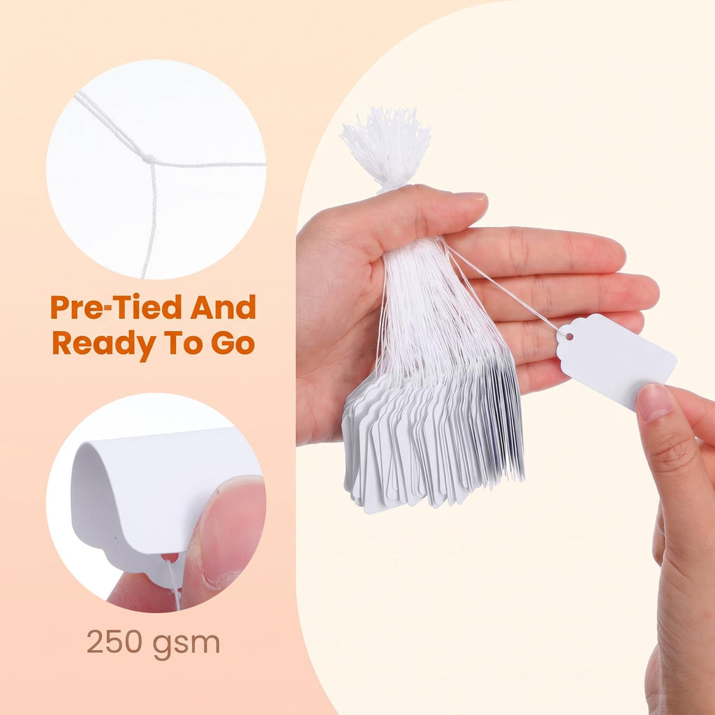 3000Pcs White Price Tags with String 1.77 X 1.1 in String Tags, 250 GSM