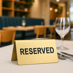 Stainless Steel Reserved Table Sign, Set of 6, 2.36 x 3.94 Inch Tent-Style Signs, Brushed Gold Metal, Durable and Easy to Read for Restaurants, Cafes, Hotels, Weddings, and Events (Gold)