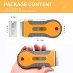 DEKEones plastic razor blade scraper with retractable design, 20 extra blades, used for removing stickers and paint from windows and metal surfaces.