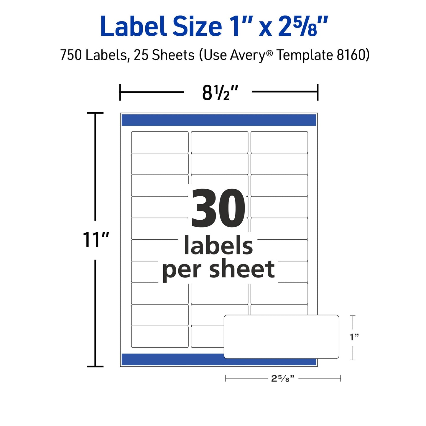 Avery Easy Peel Printable Address Labels with Sure Feed, 1" x 2-5/8" Customizable Stickers, White, 750 Blank Mailing Labels, Great for Mailing, Shipping, and More (8160) 750 labels