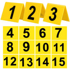 SEWACC 15 Pcs Acrylic Table Number Cards, Sturdy Plastic Yellow Restaurant Place Cards with Black Numbers 1-15, High Visibility Table Tents for Cafes And Banquets, Seating Markers