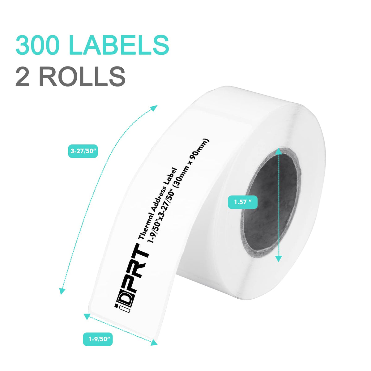 iDPRT thermal mailing address labels on rolls, 30mm x 90mm, with barcode and QR code printing, compatible with Dymo and Zebra printers