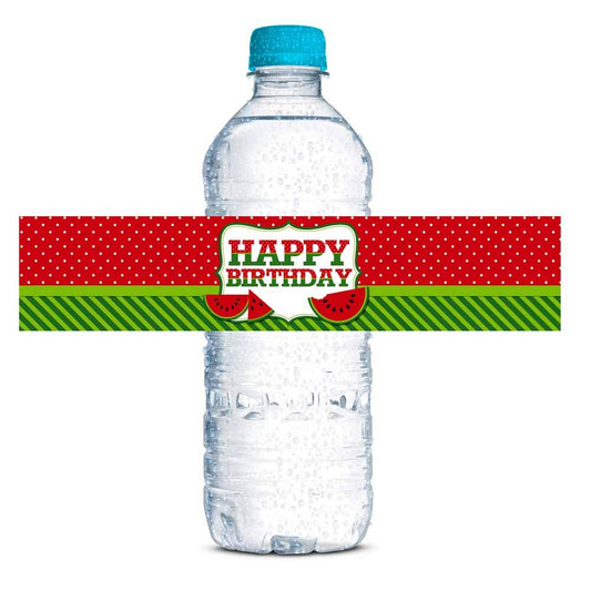 Sweet Celebration Red Watermelon Birthday Waterproof Water Bottle Sticker Wrappers, 20 1.75" x 8.5" Wrap Around Labels by AmandaCreation