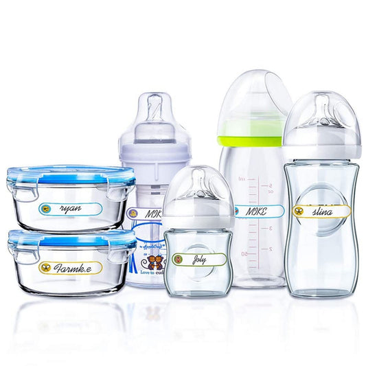 InfantLY Bright 80 Pieces Baby Bottle Labels for Daycare Multi Color Waterproof Write-On Name Labels Best for School Adhesive Sticker