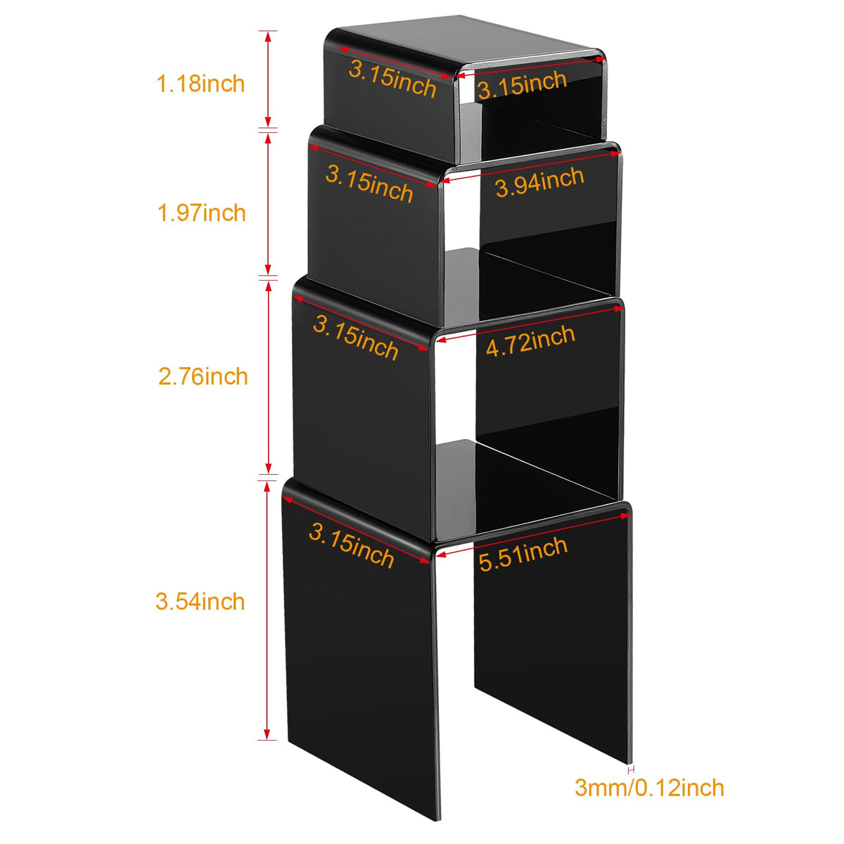 Chuangdi 20 Pcs Acrylic Display Risers, Black Plastic Product Stand Large Set
