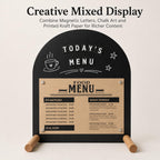 Tabletop Menu Display Stand with Magnetic Letters and Writable Board Matte Black Metal A5 Horizontal (11 × 6.7 in)