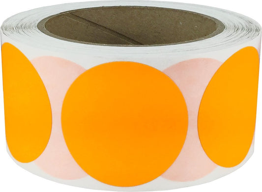 Fluorescent Orange Color Coding Labels for Organizing Inventory 2 Inch Round Circle Dots 500 Total Adhesive Stickers On A Roll Fluorescent Orange