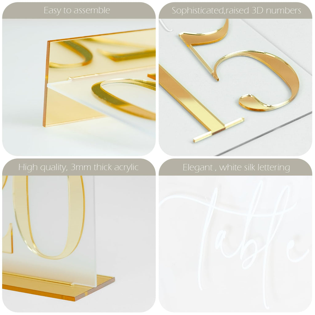 HOODO Frosted Arch Acrylic Wedding Table Numbers 1-10 with Stands, 5"x7" Arched Acrylic Signs with 3D Gold Numbers, Frosted 3D Table Numbers for Wedding Reception Frosted and Gold Font Number 1-10, 5"x7"