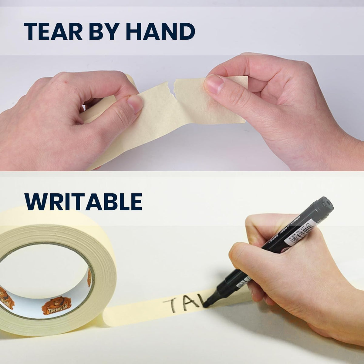 TAPEBEAR General Purpose Masking Tape 0.75 Inches x 60 Yards, Beige White Painters Tape for Painting, Labeling, DIY Arts Crafts, Home Office School Projects, 6 Rolls 0.75" x 60 Yards