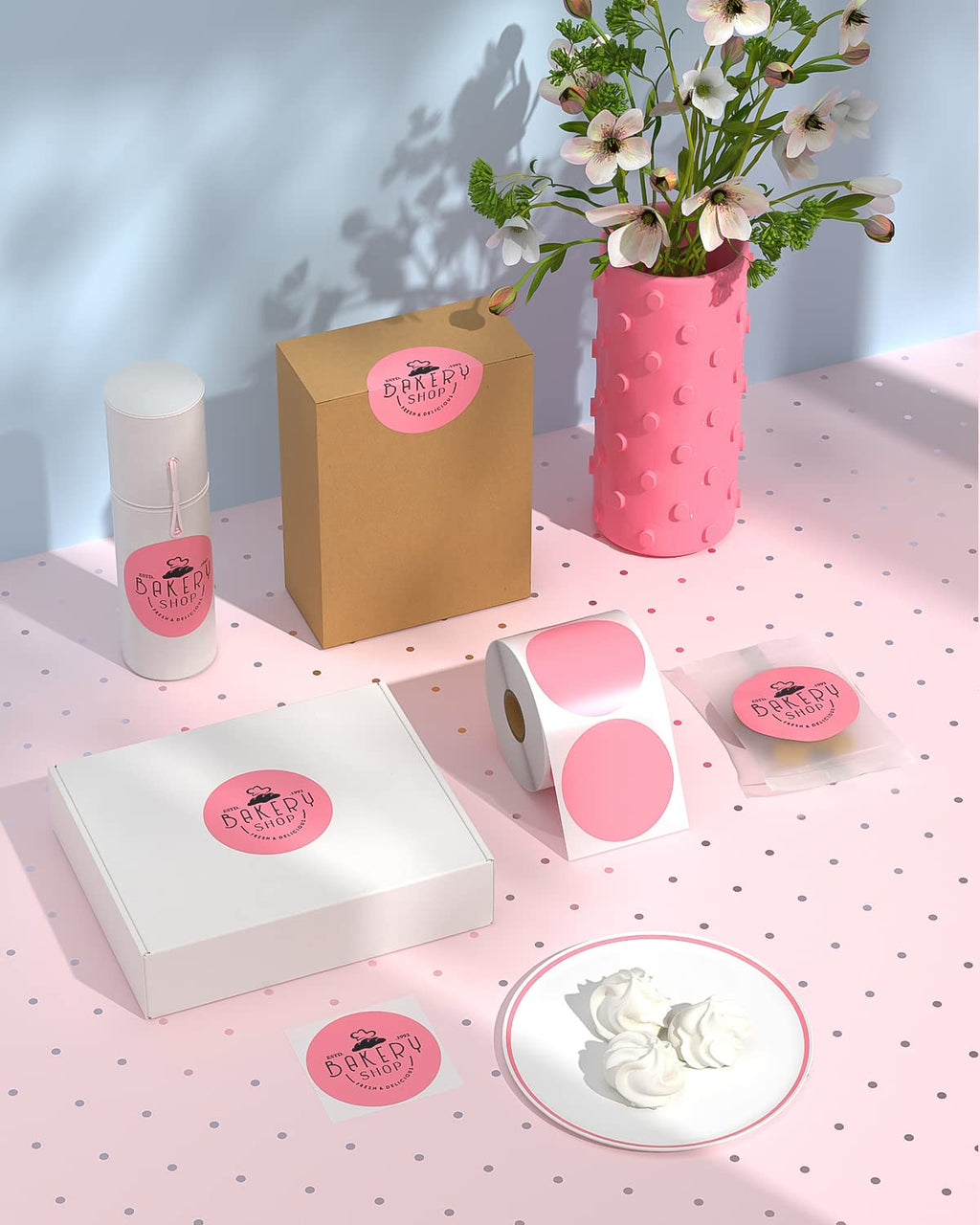 3" Pink Circle Thermal Labels 500 Labels/Roll+4x6 Thermal Printer Labels 220 Labels/Stack